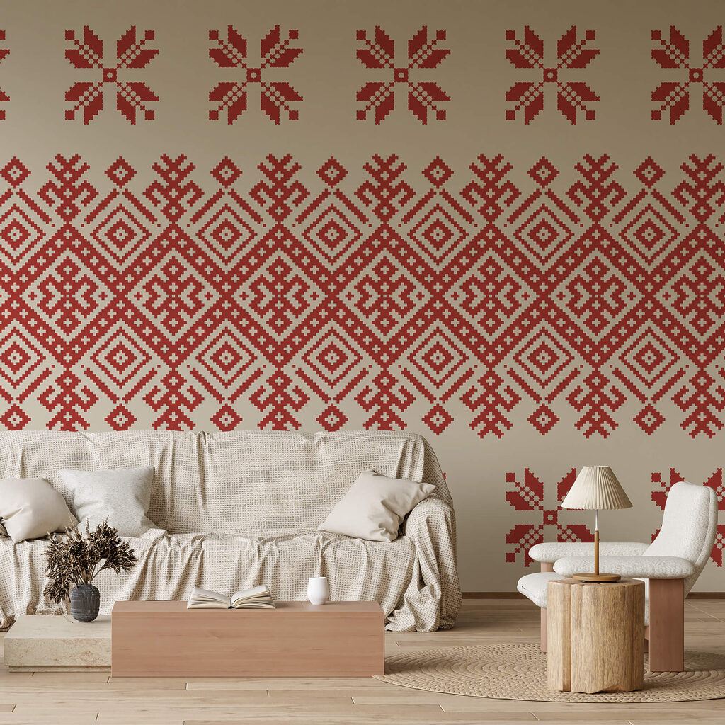Rood ritme in kruisjes — interieur 2