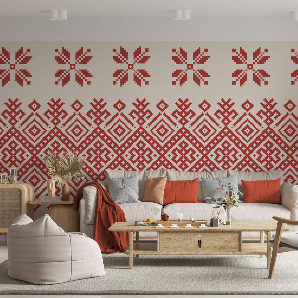 Rood en wit patroon in een interieur