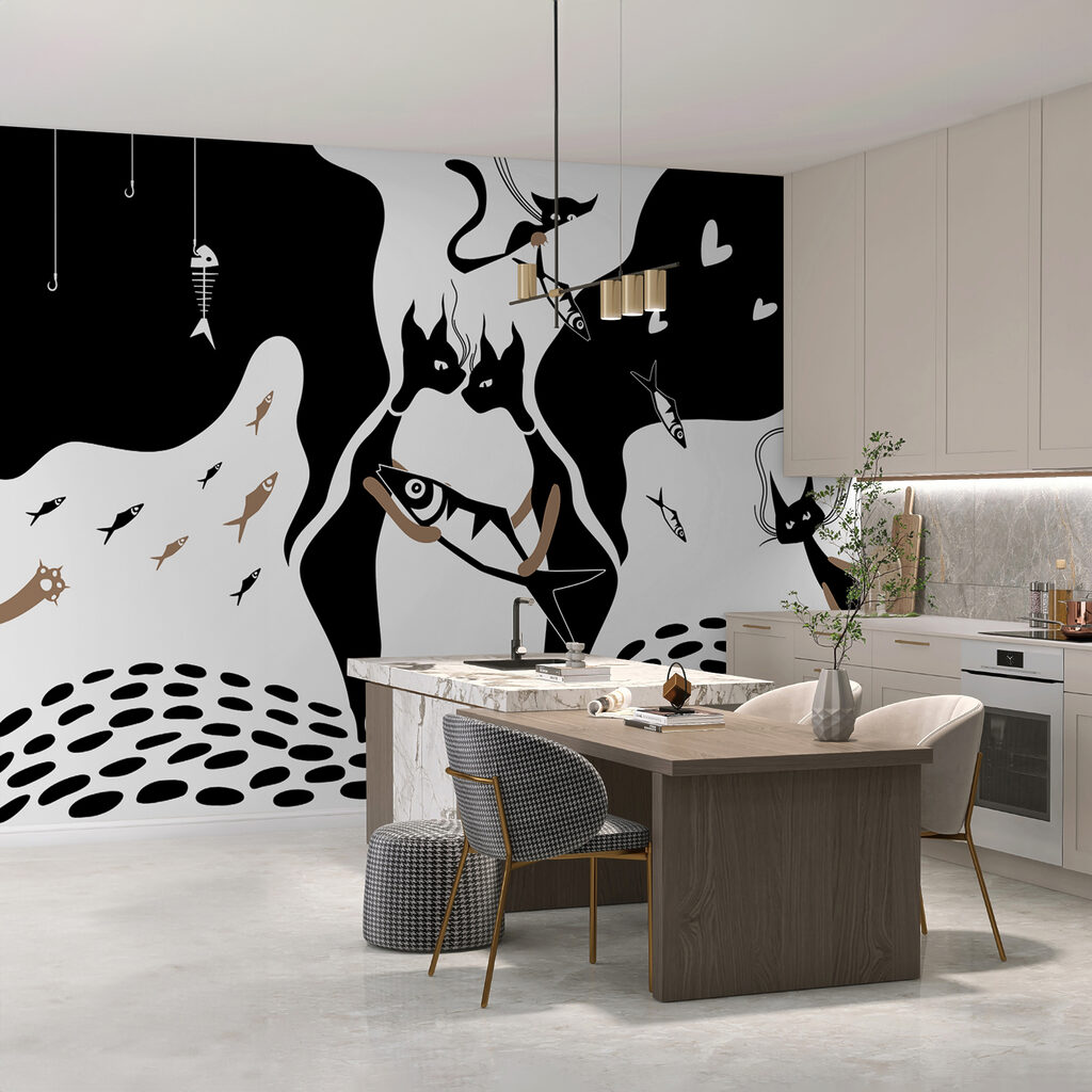 Katten in speels zwartwit — interieur 1