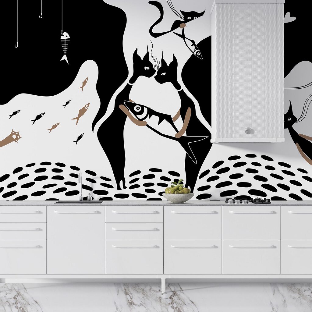Katten in speels zwartwit — interieur 2
