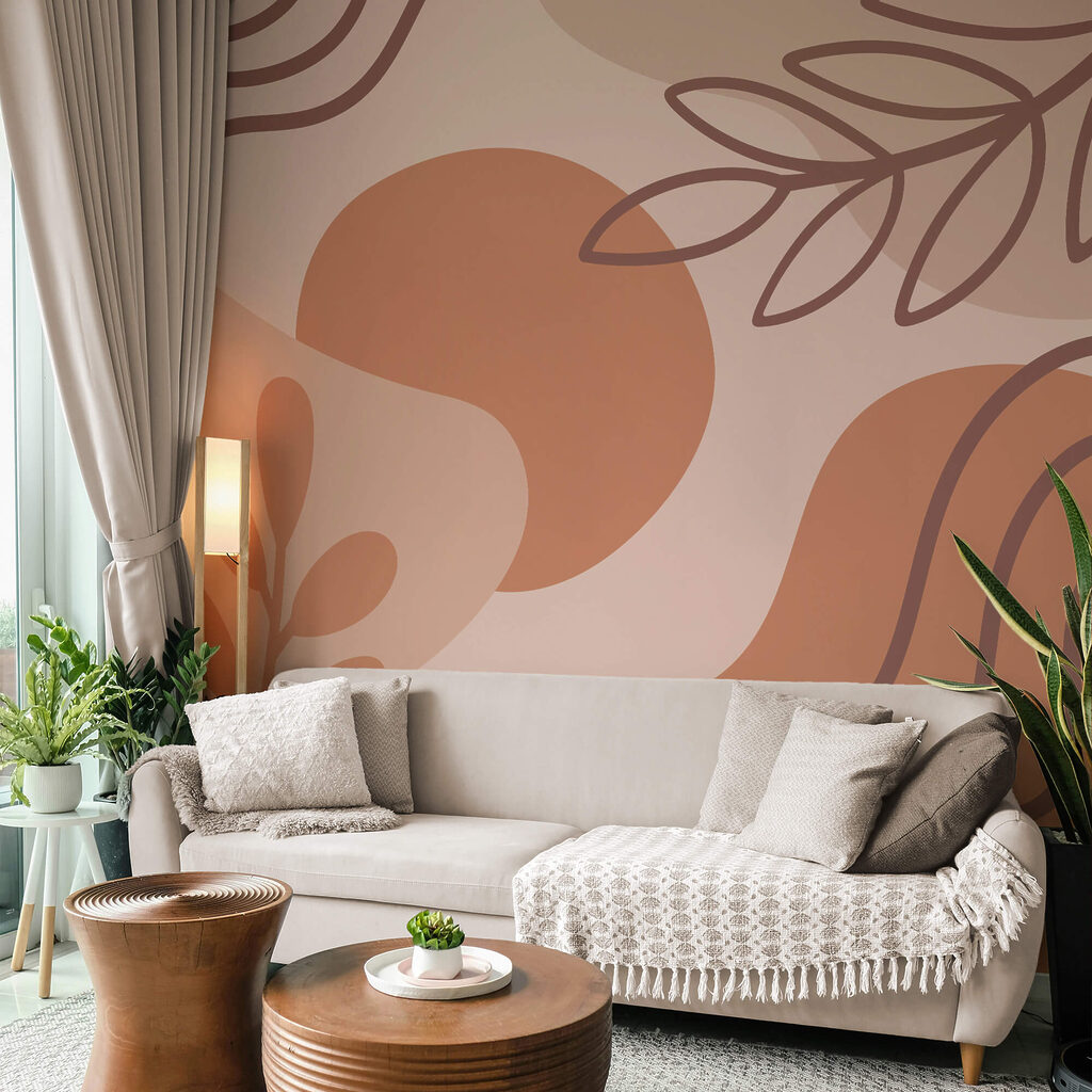Bladeren tussen terracotta vormen — interieur 1