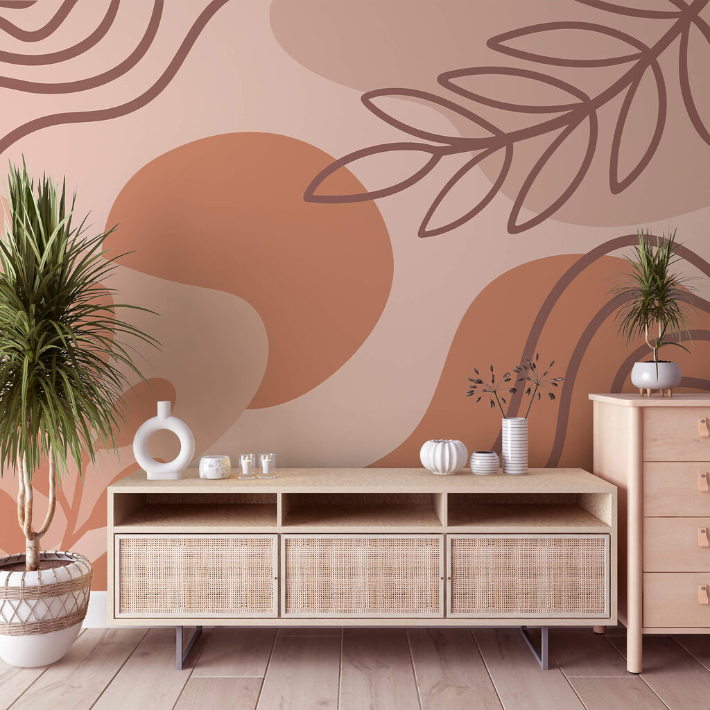Bladeren tussen terracotta vormen — interieur 2