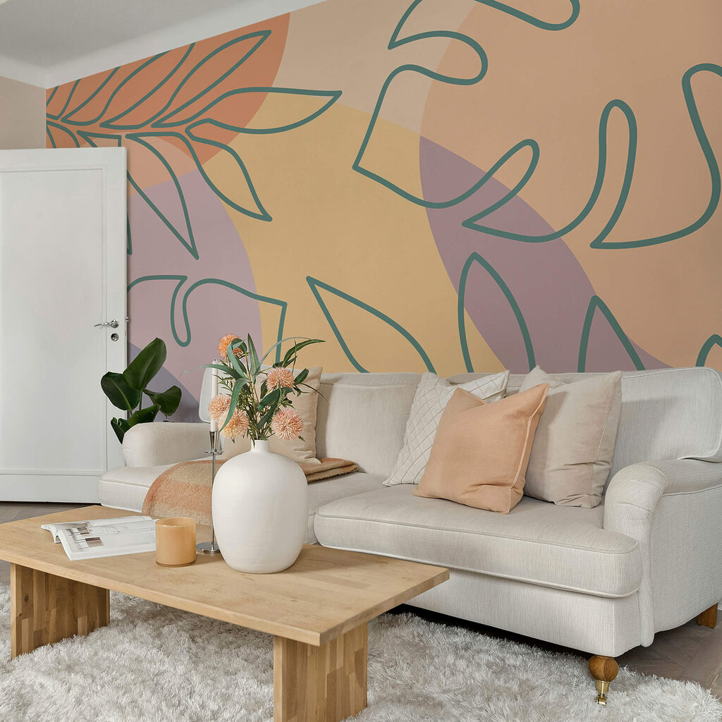 Bladcontouren over pasteltinten — interieur 1