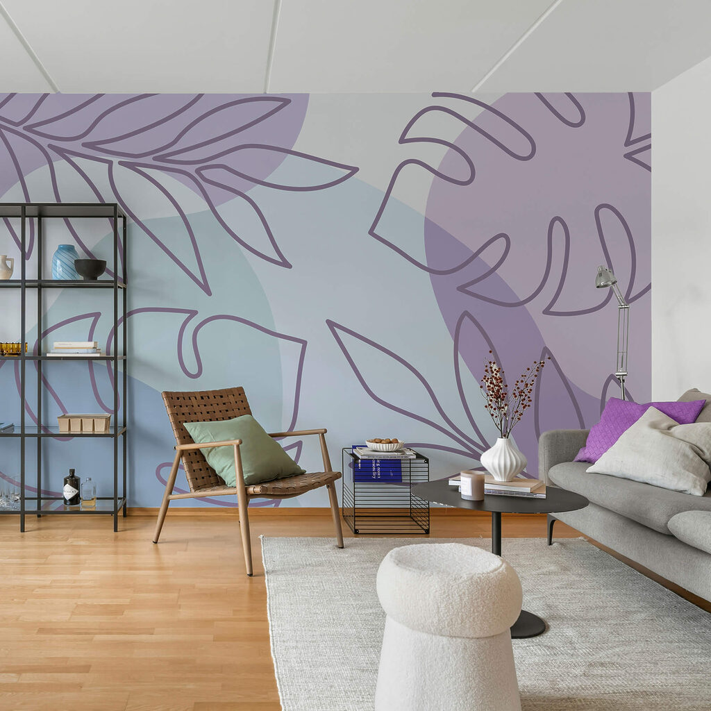 Paars en wit patroon met bladeren — interieur 2