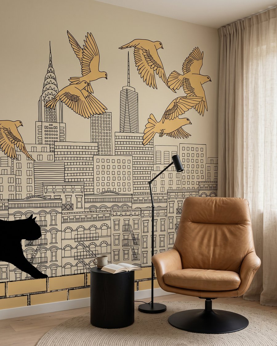 Kat boven de stad in een interieur