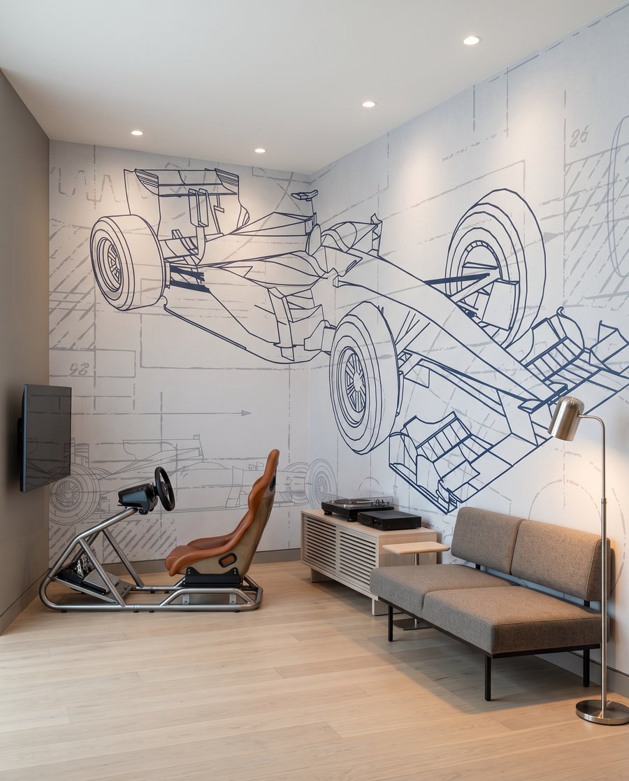 Racewagen in technische lijnen — interieur 2