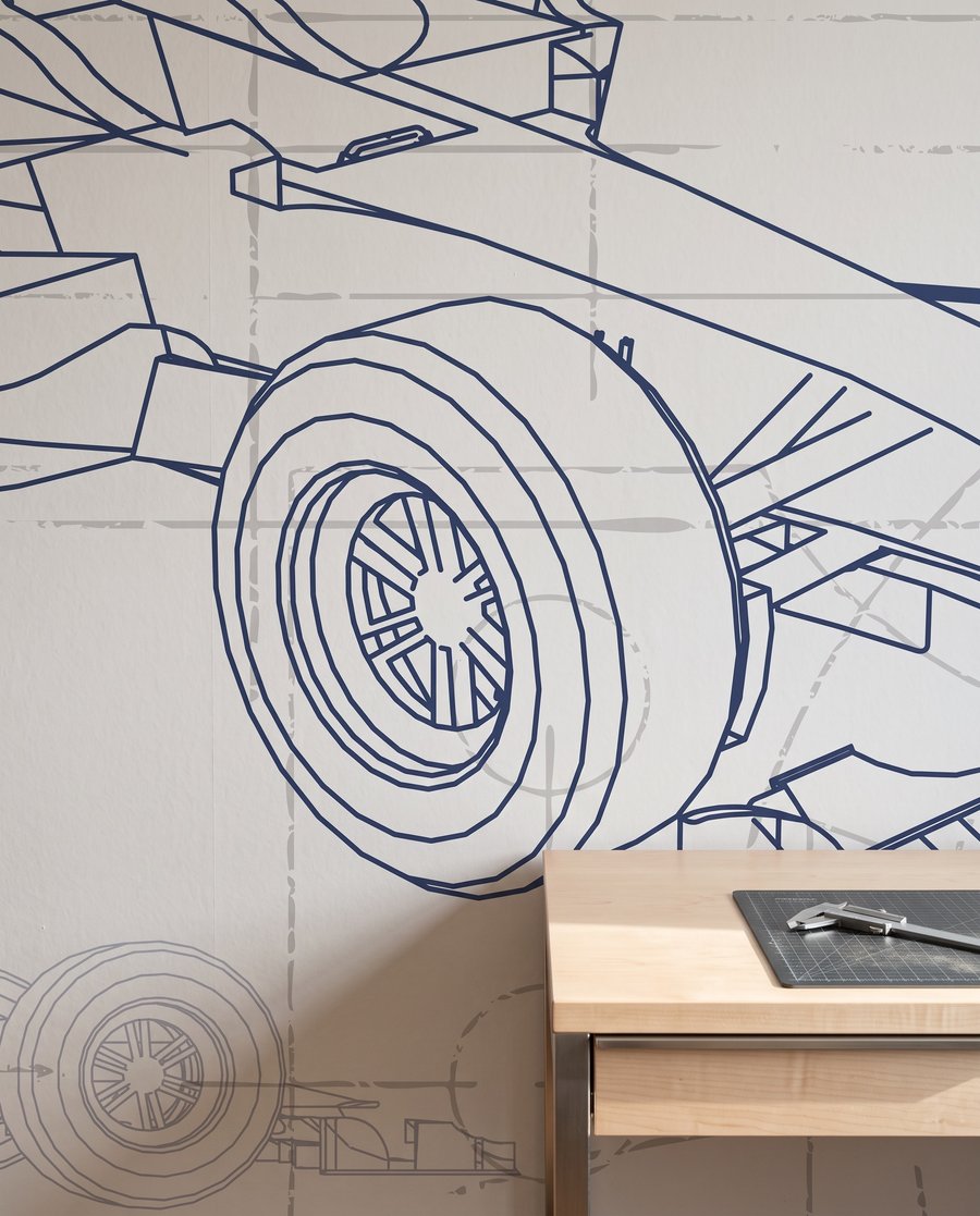 Racewagen in technische lijnen — detail
