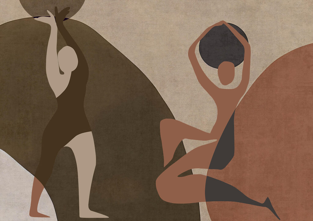 Dansers in aardekleuren — volledig ontwerp