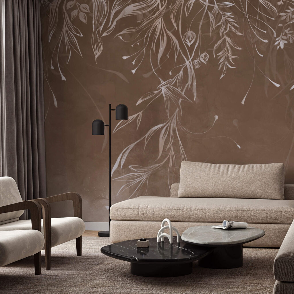 Hangende takjes op bruin — interieur 1