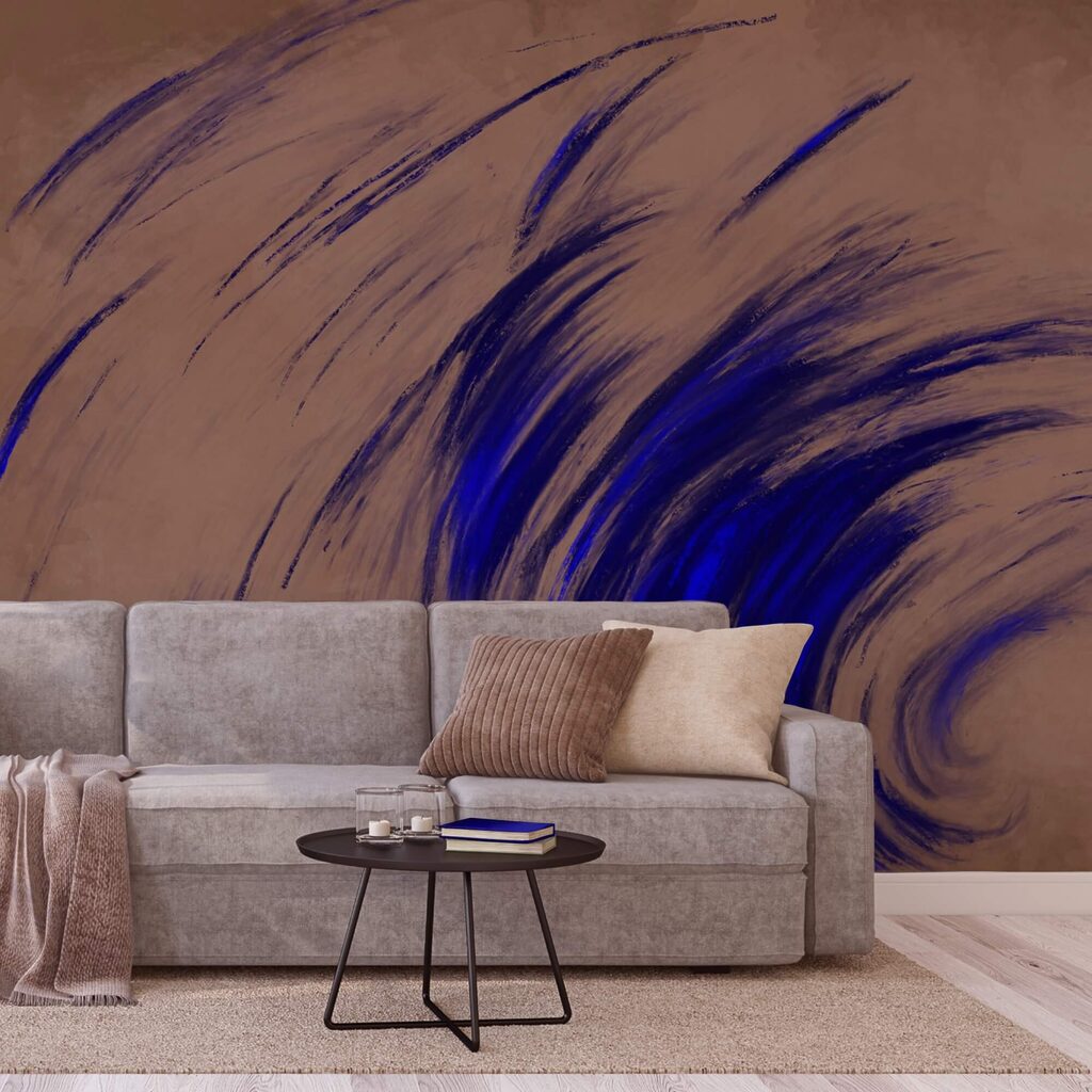 Blauwe penseelstreken draaien rond — interieur 2