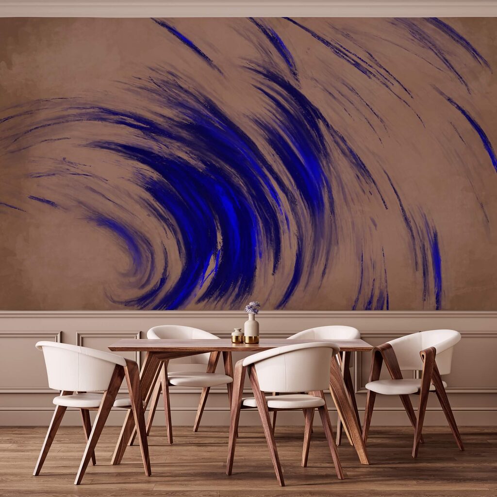 Blauwe penseelstreken draaien rond — interieur 1