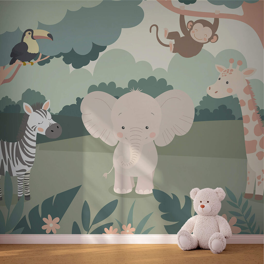 Jungledieren op open gras — interieur 1