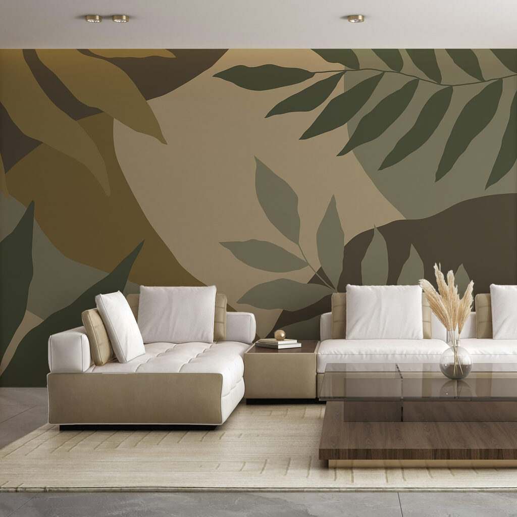 Bladeren over donkere kleurvlakken — interieur 1
