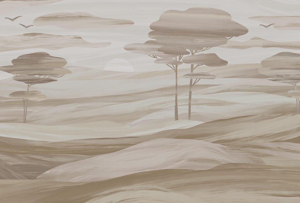 Bomen op zachte heuvels — volledig ontwerp