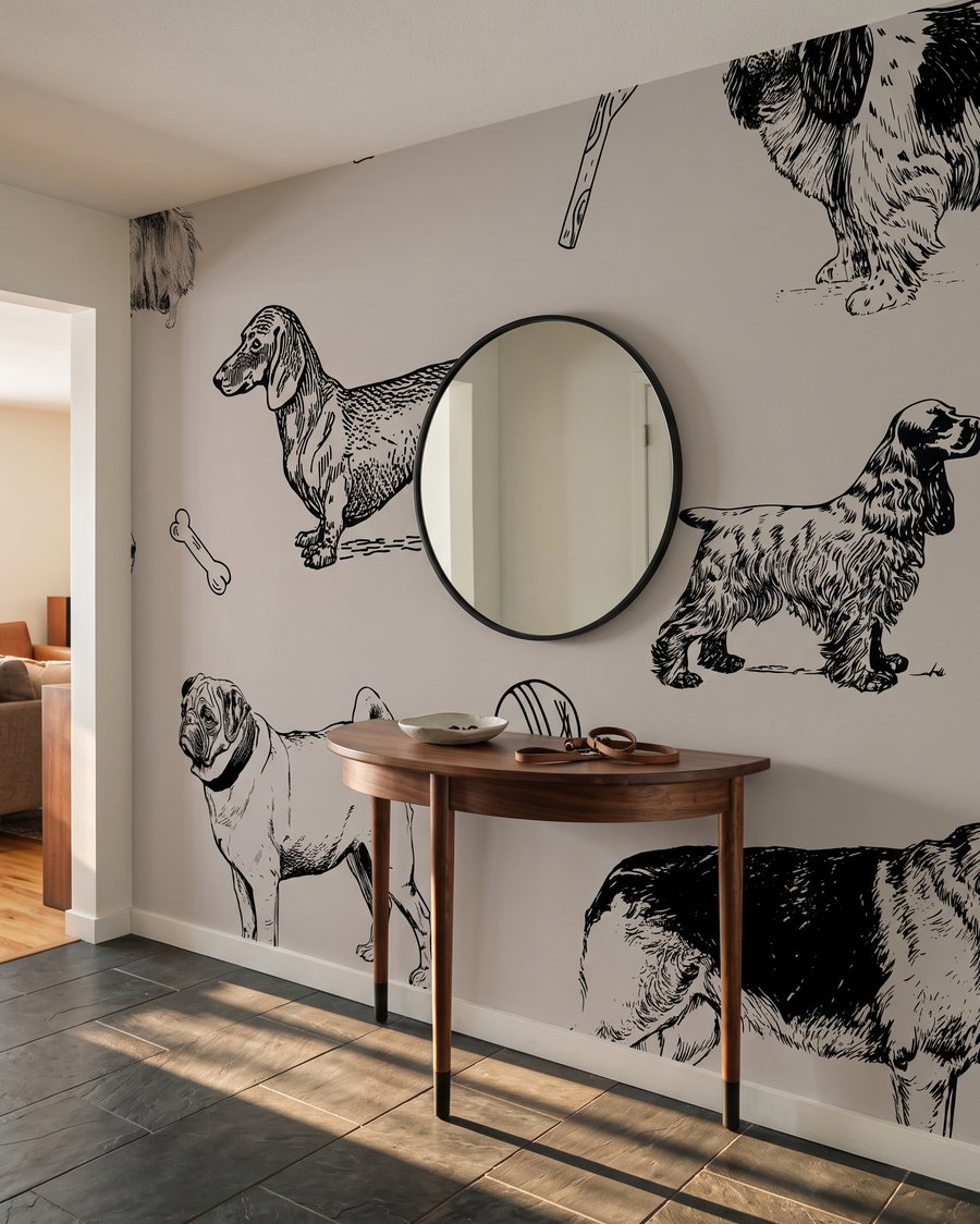 Honden in fijne pentrekken in een interieur
