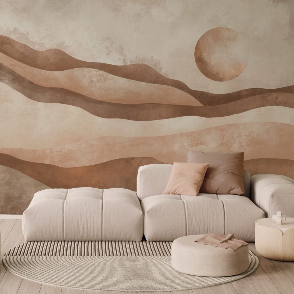 Schilderij van een woestijnlandschap in een interieur