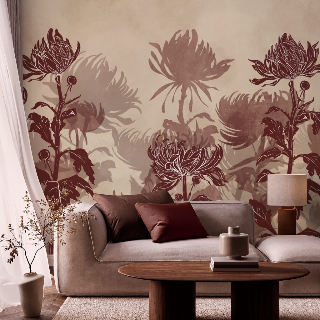 Bloemschaduwen in bordeauxrood — interieur 1