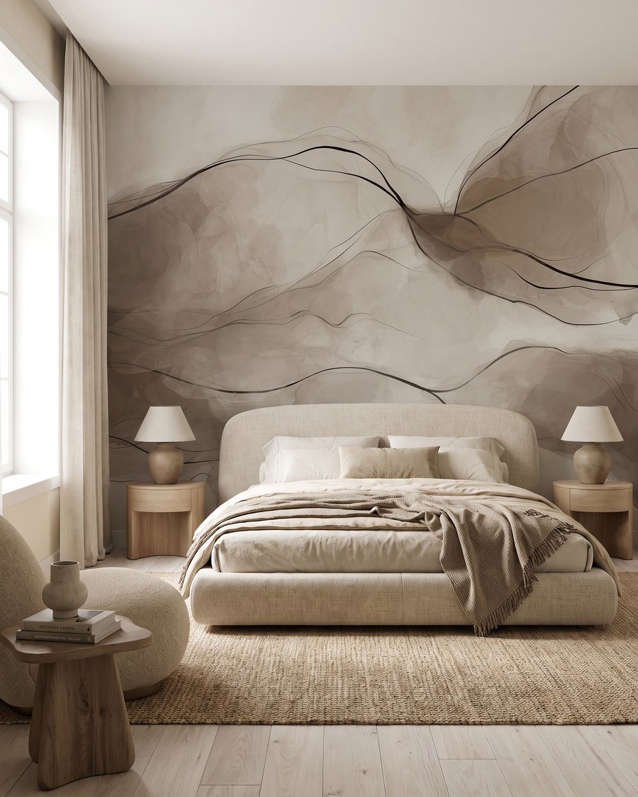 Zachte krullen in aardetinten in een interieur