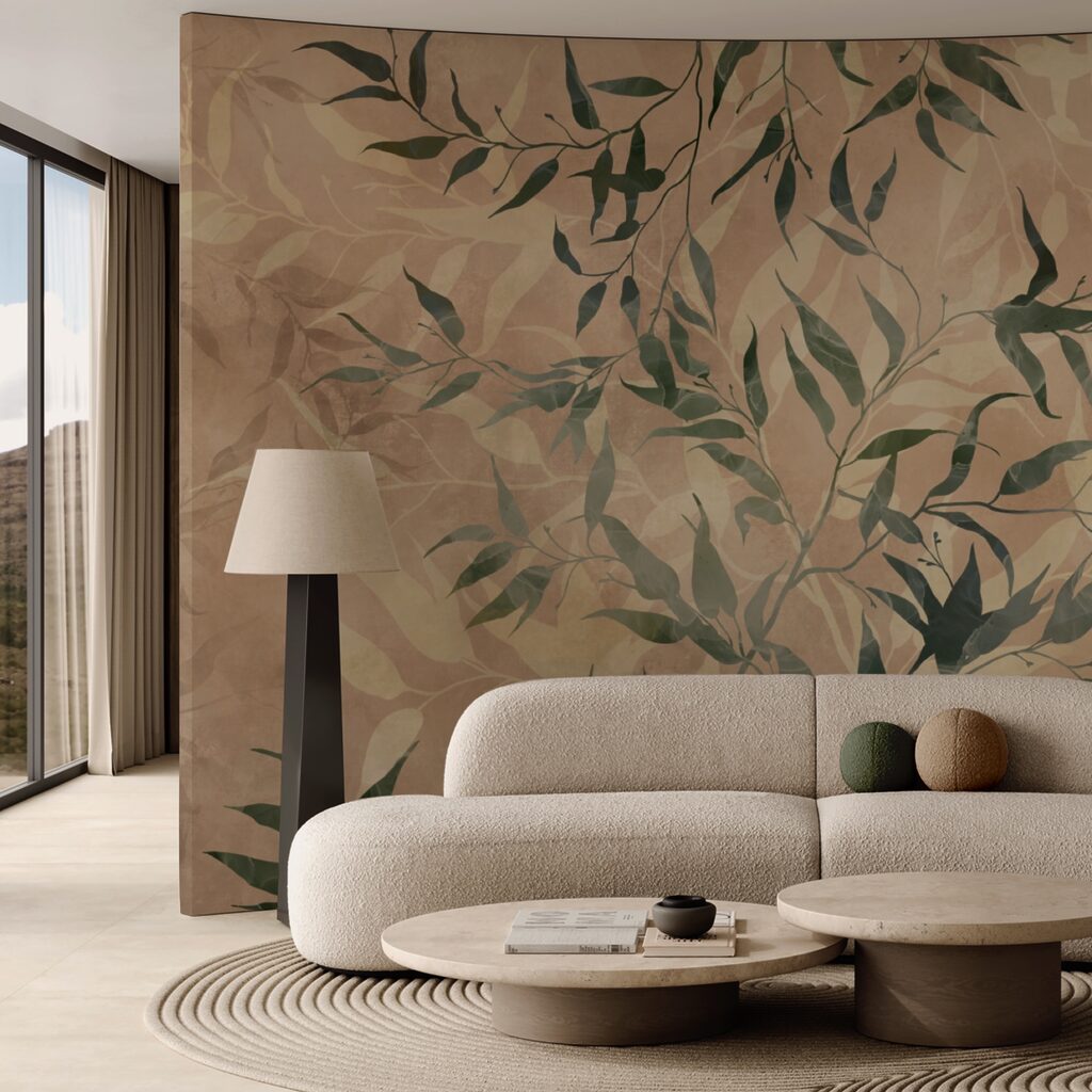 Zacht blad op een aardse achtergrond in een interieur