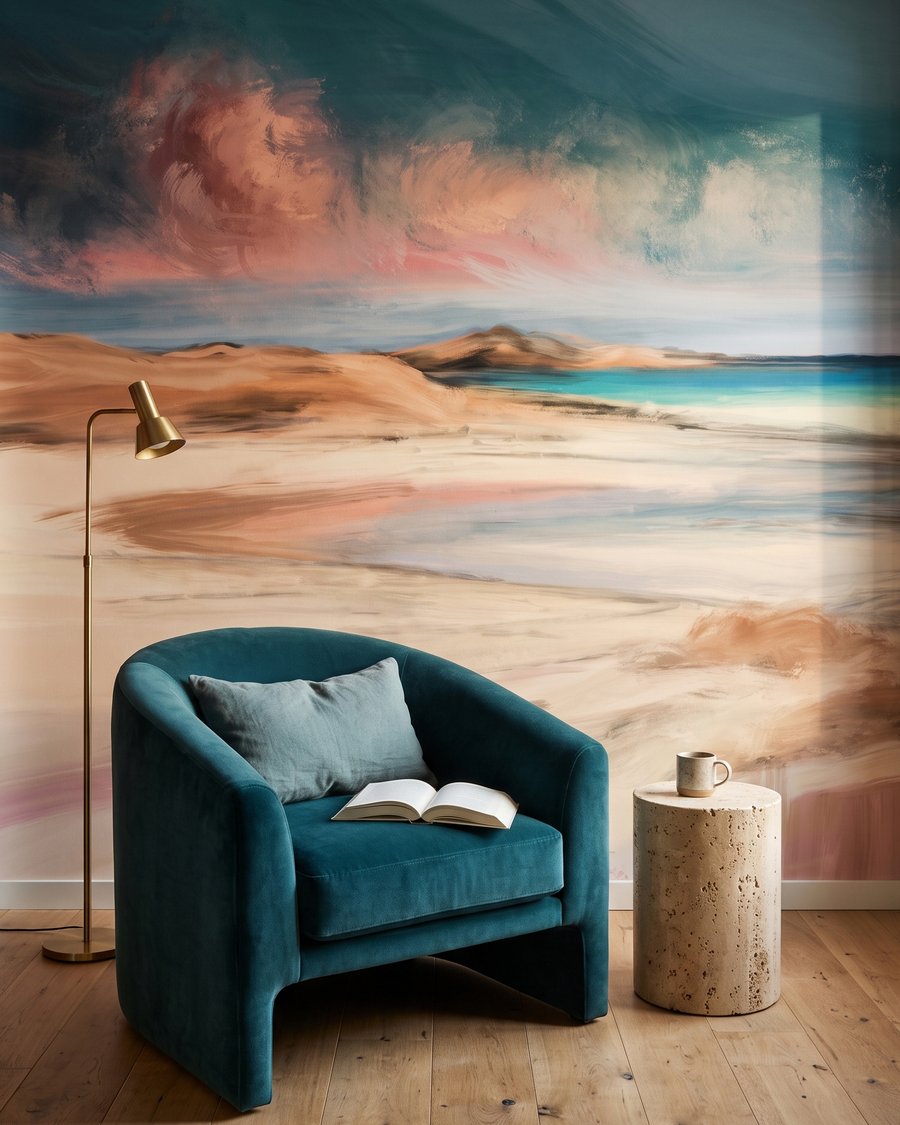 Roze licht op zee in een interieur