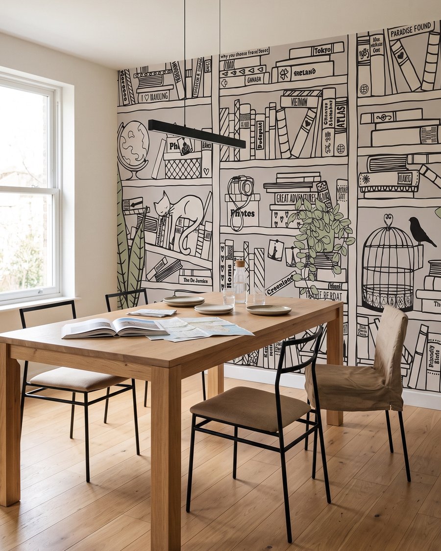 Boeken en planten, een gezellig hoekje in een interieur