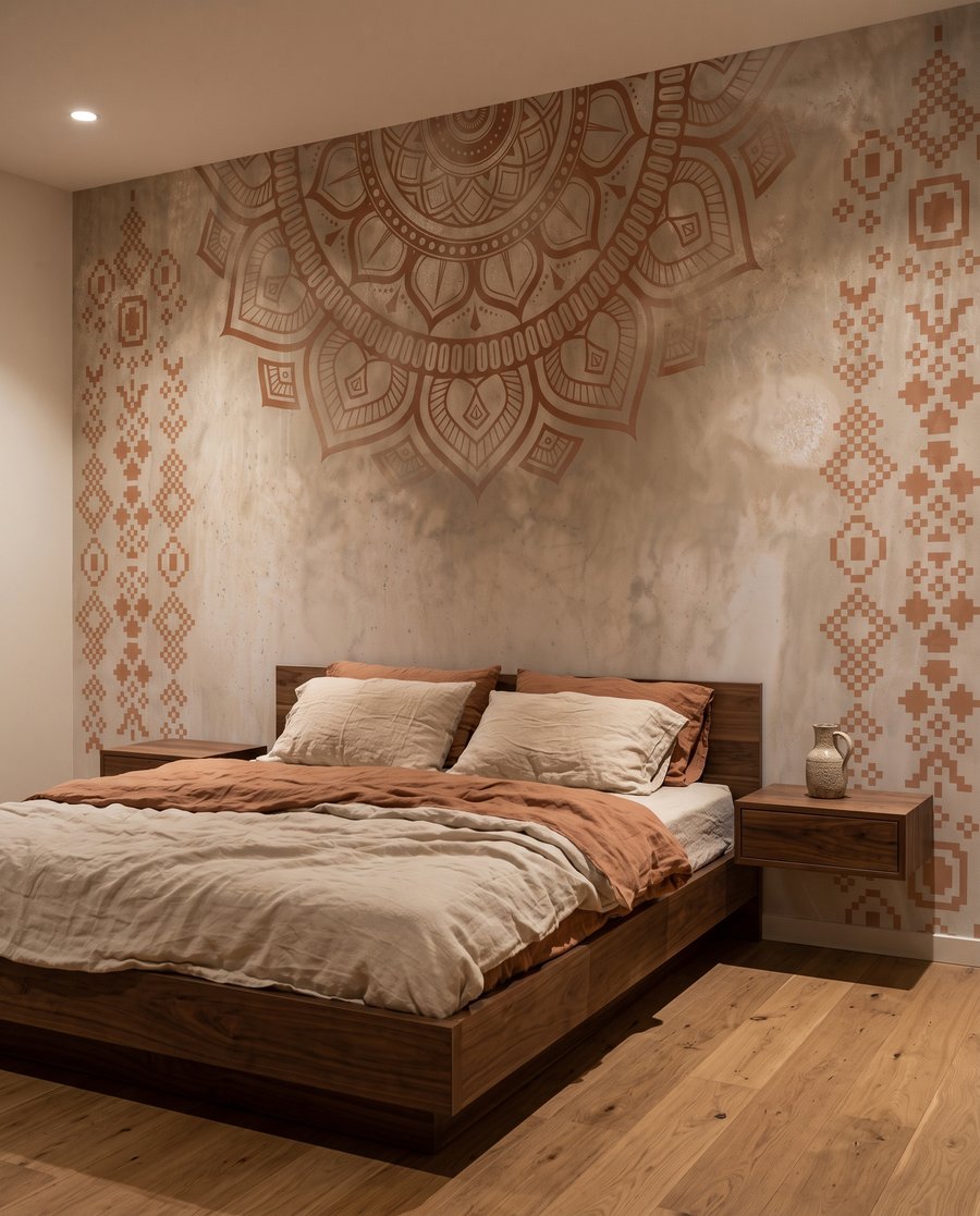 Mandala in warme lijnen in een interieur