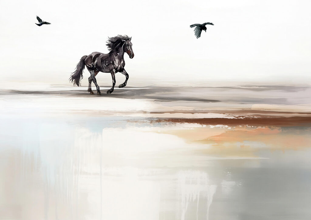 Paard met vliegende vogels — volledig ontwerp