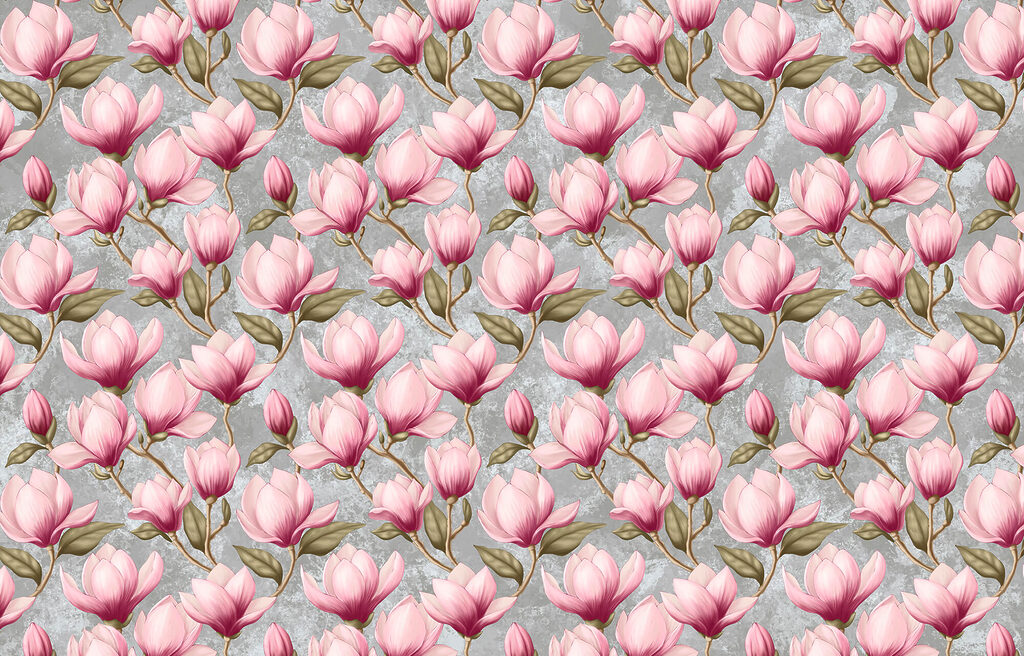 Magnolia's als bloemenpatroon — volledig ontwerp