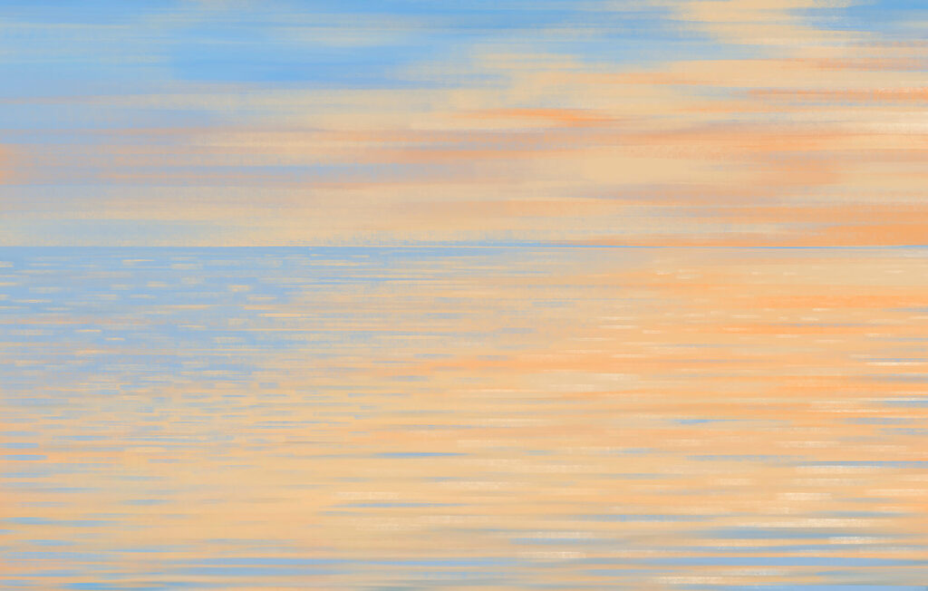 Oranje spiegeling op blauw — volledig ontwerp