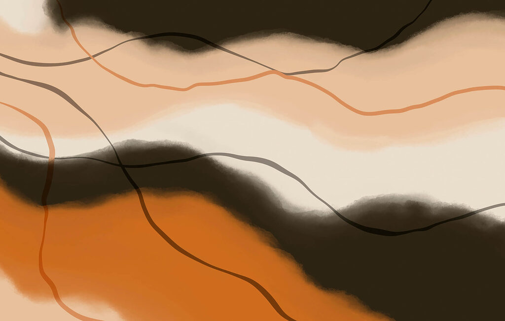 Oranje golven onder zwart — volledig ontwerp