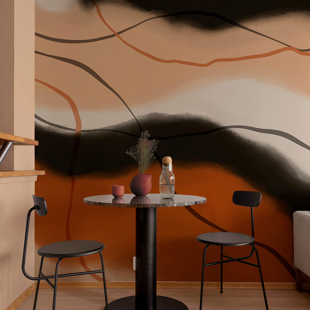 Oranje golven onder zwart — interieur 3