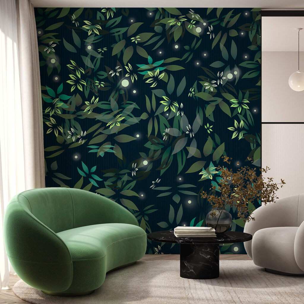Kleine bladeren op nachtblauw — interieur 3