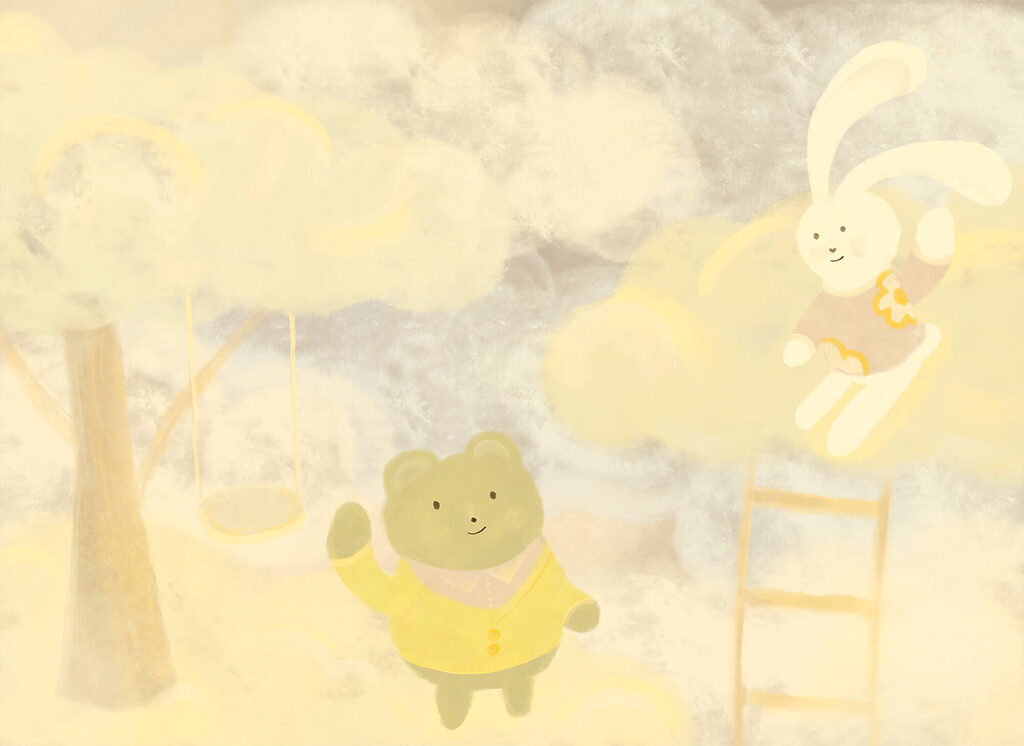 Diertjes boven gele wolken — volledig ontwerp