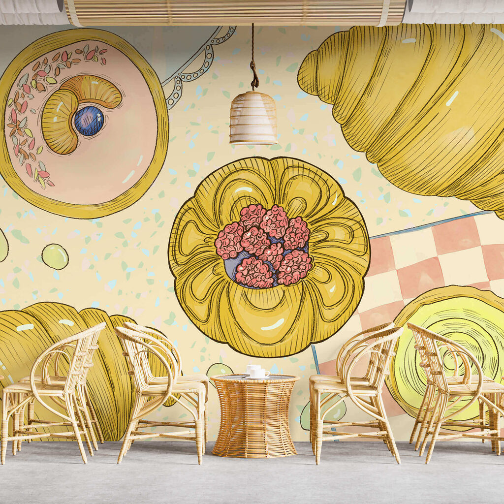 Croissants tussen kleurrijke gebakjes — interieur 1