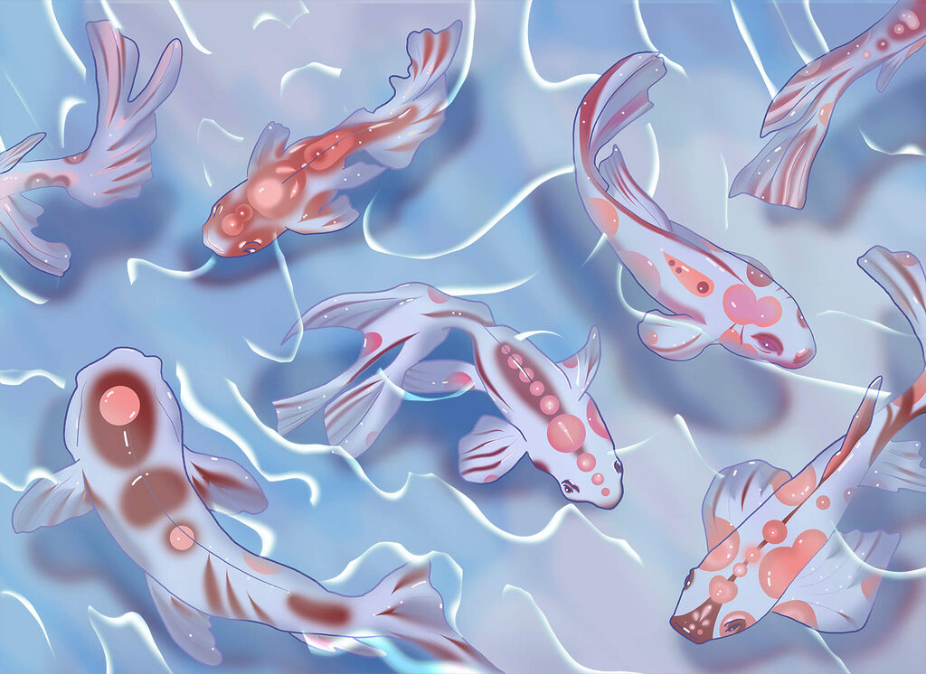 Siervissen tussen blauwe rimpels — volledig ontwerp