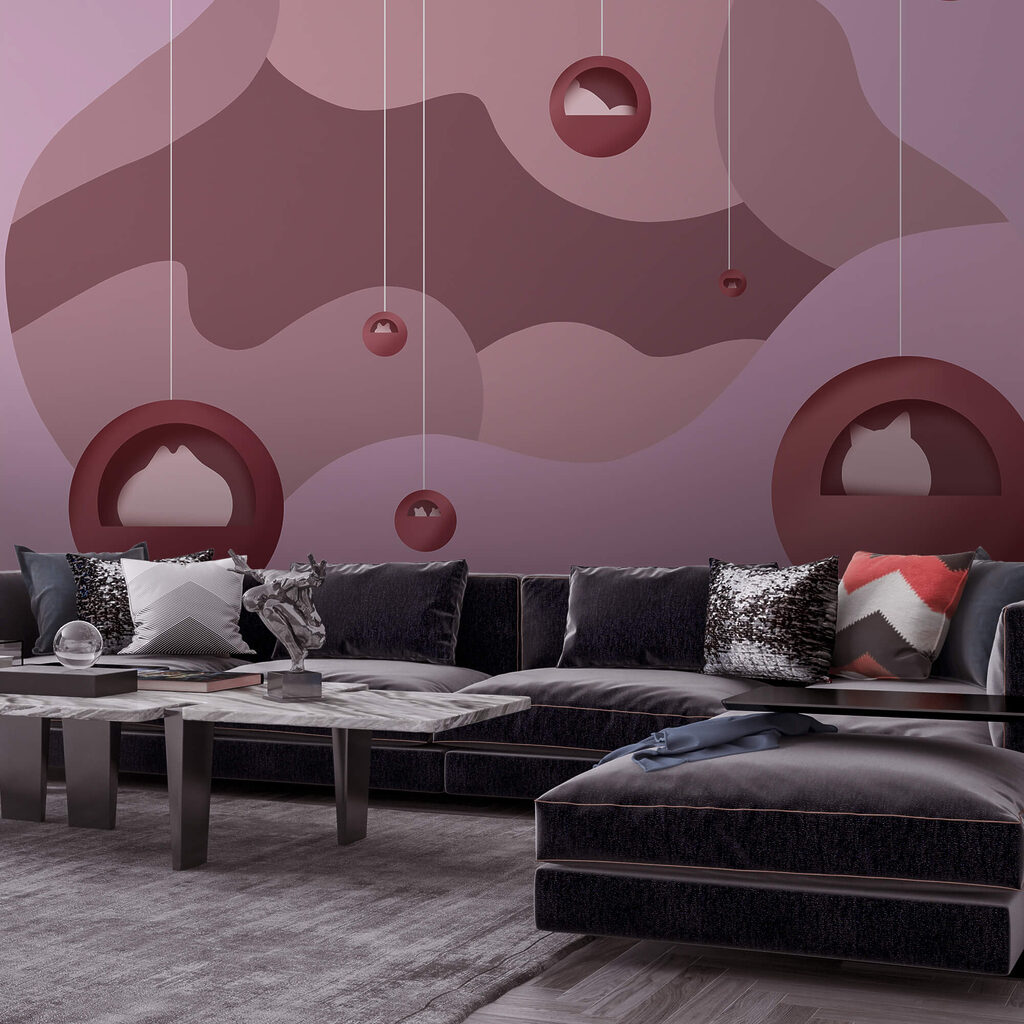 Paarse en roze achtergrond met ballen — interieur 2