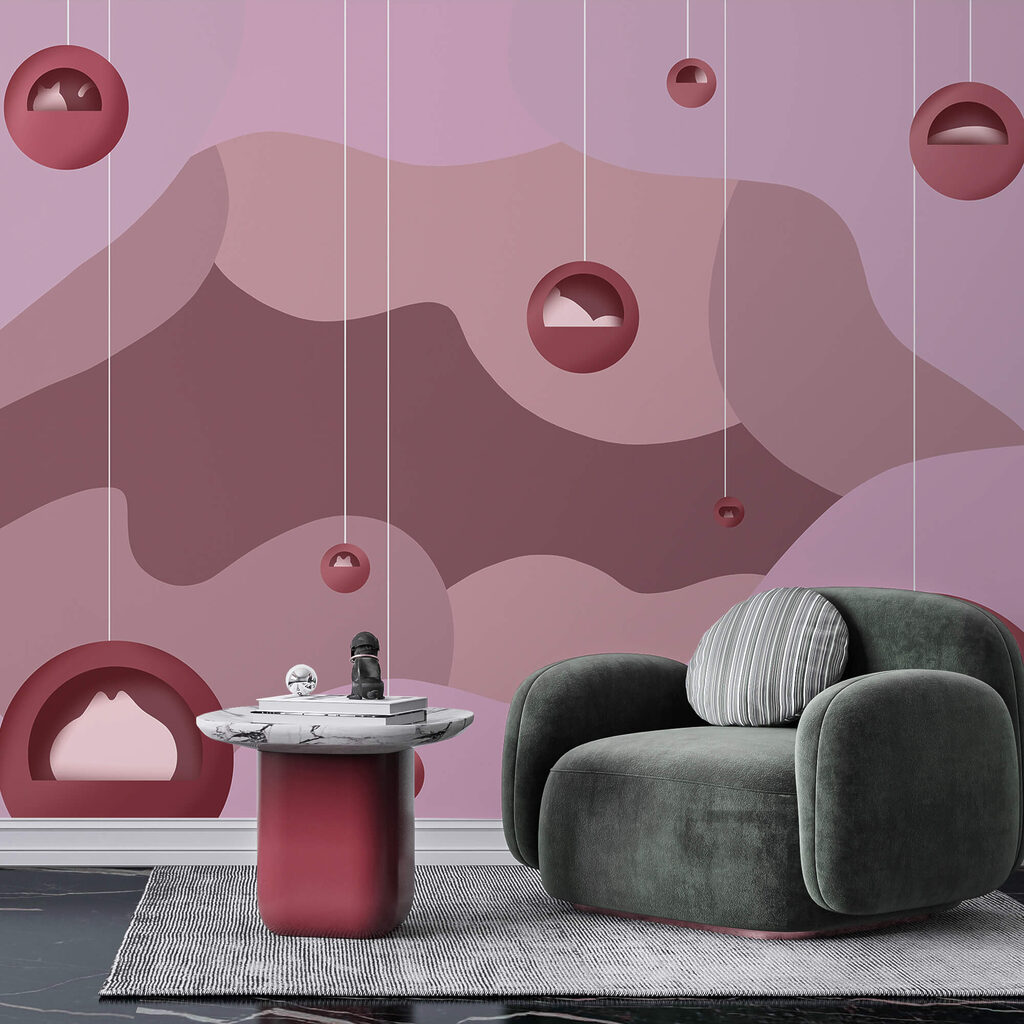 Paarse en roze achtergrond met ballen — interieur 1