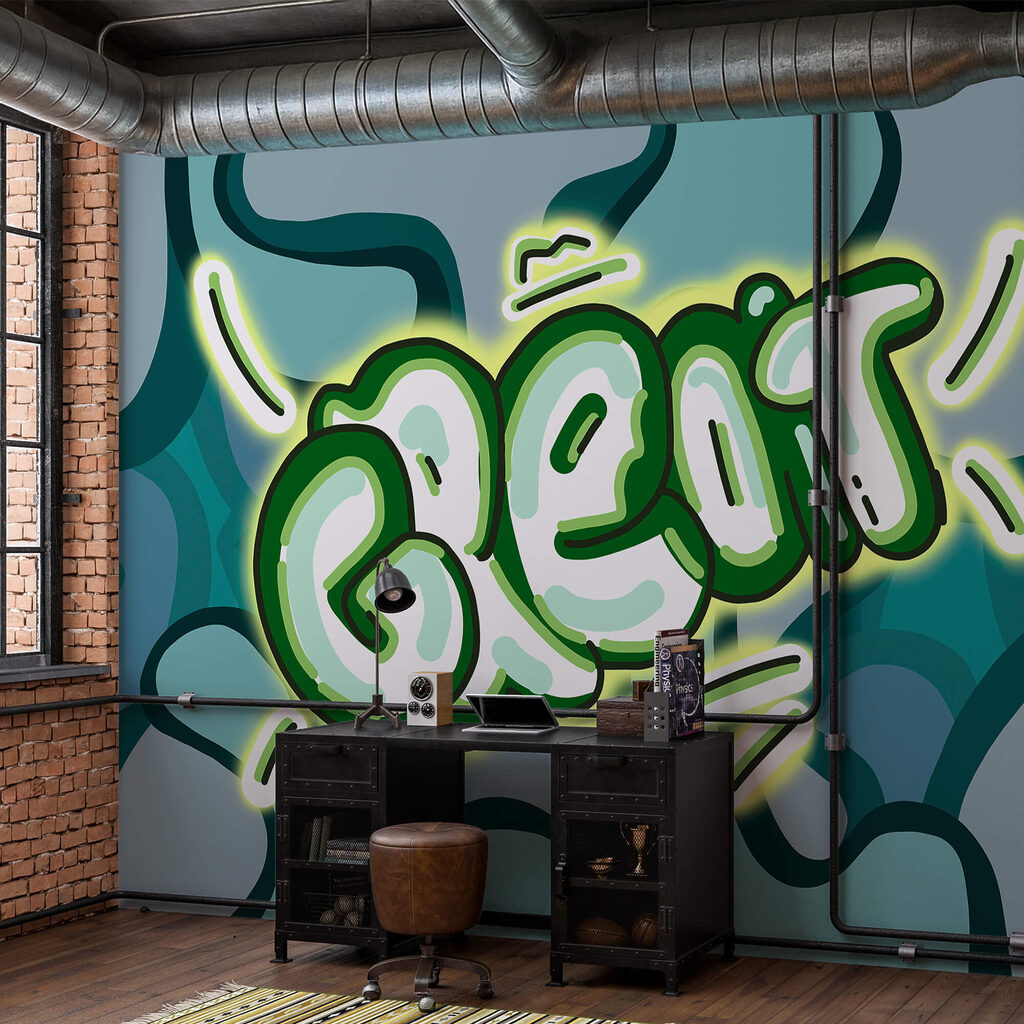 Groene en witte tekst — interieur 1