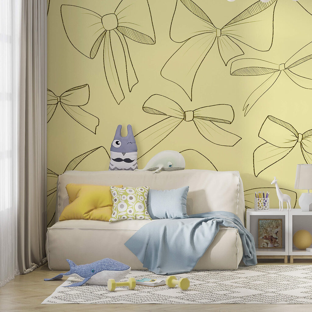 Patroon van strikken op een gele achtergrond — interieur 2