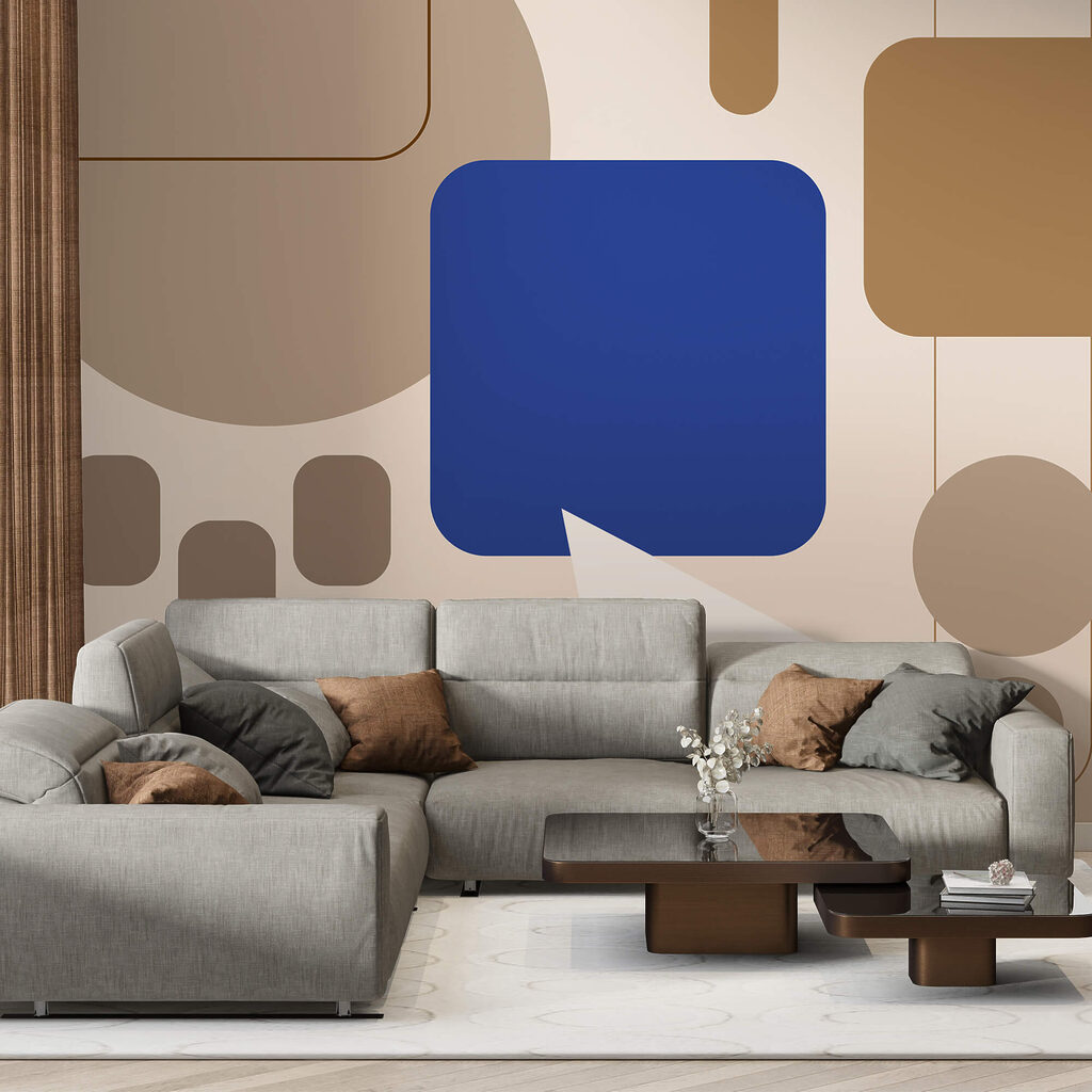 Blauwe en bruine vierkanten en een witte pijl — interieur 2