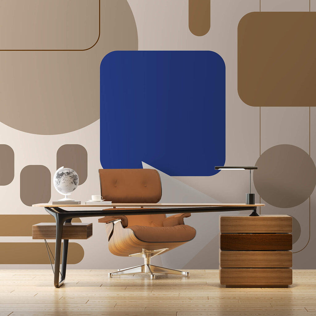 Blauwe en bruine vierkanten en een witte pijl — interieur 3