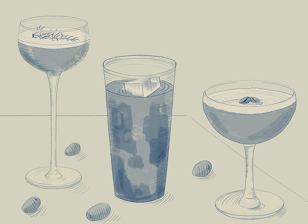 Glazen vol getekende drankjes — volledig ontwerp