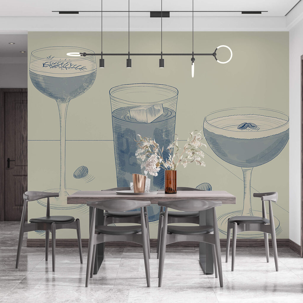 Glazen vol getekende drankjes — interieur 2