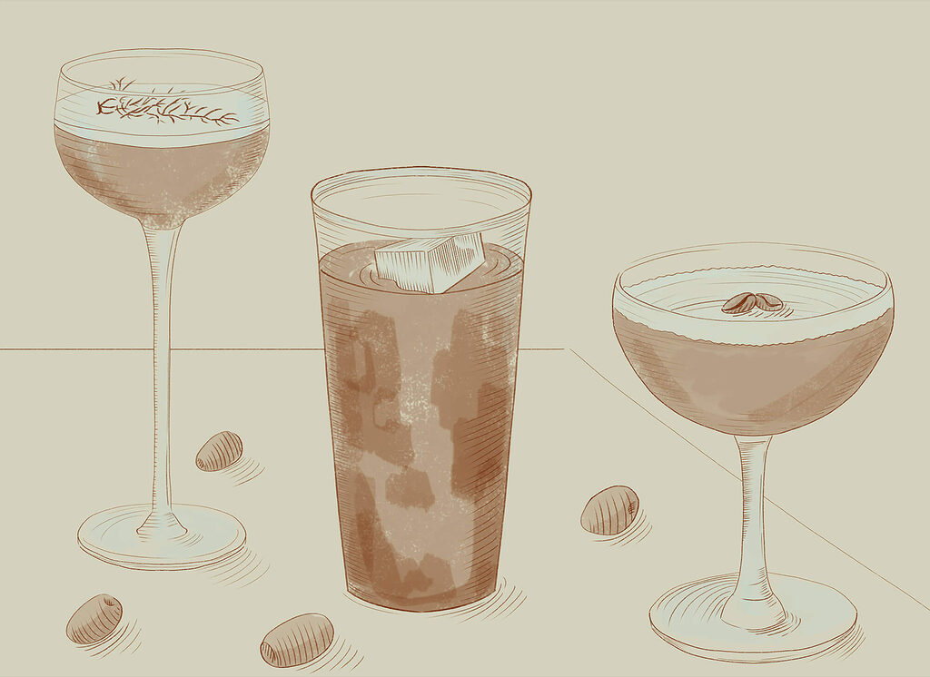 Groep glazen drank — volledig ontwerp