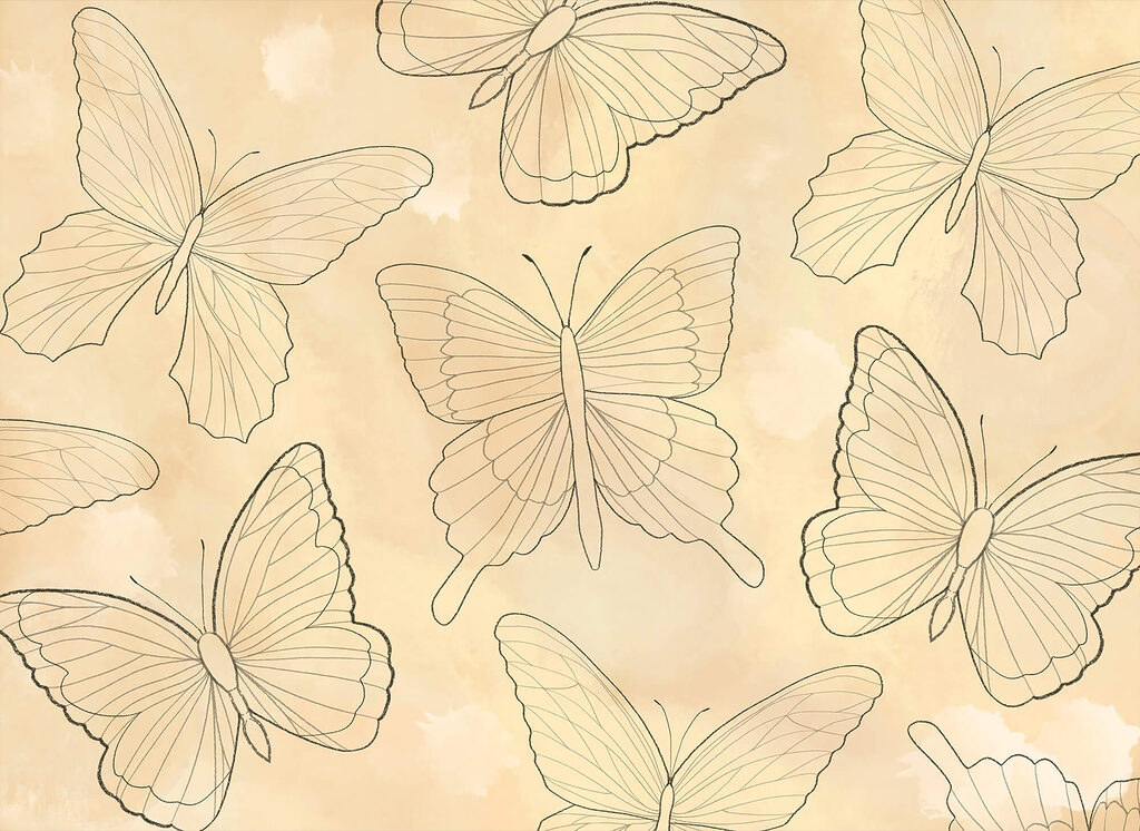 Vlinderlijnen op warme aquarel — volledig ontwerp
