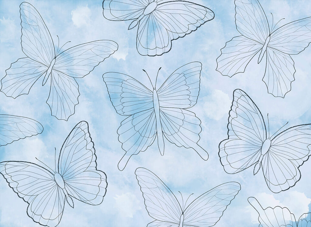 Patroon van vlinders op een blauwe achtergrond — volledig ontwerp