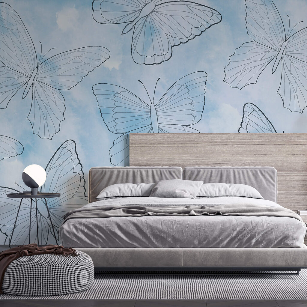Patroon van vlinders op een blauwe achtergrond — interieur 2
