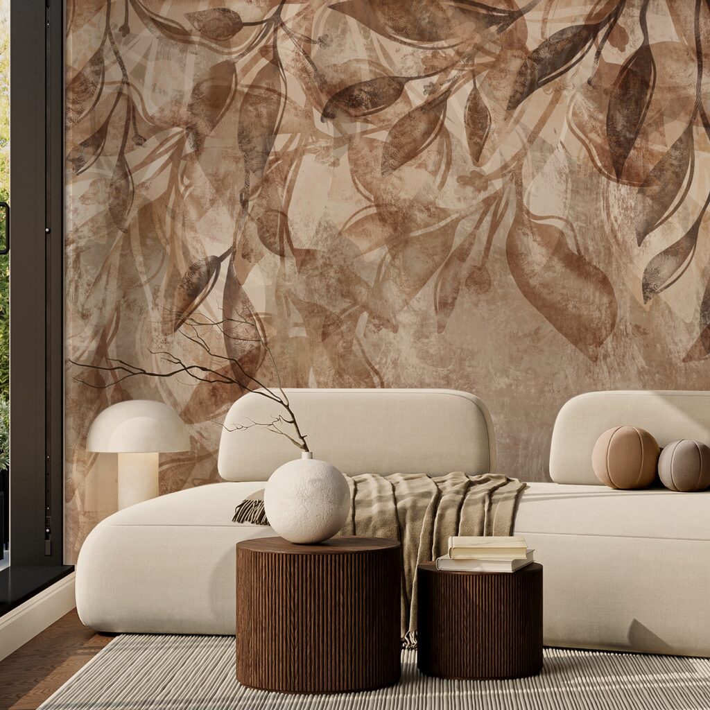 Bruin en wit bloemenpatroon in een interieur