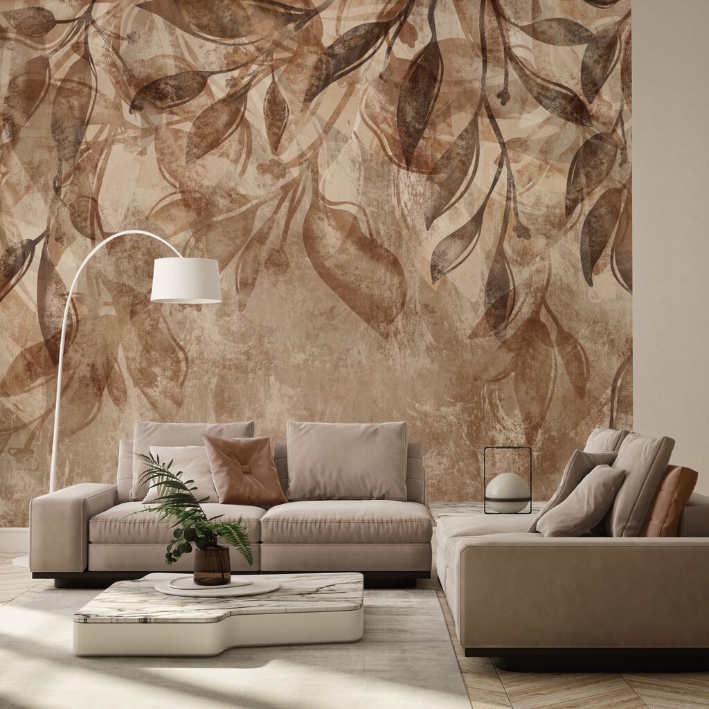 Bruin en wit bloemenpatroon — interieur 2
