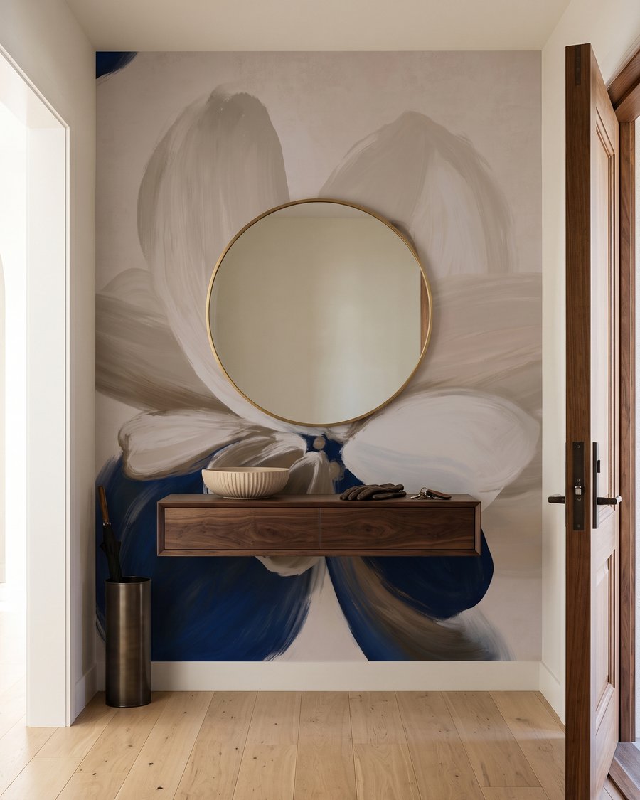 Zachte bloemblaadjes in aardetinten in een interieur